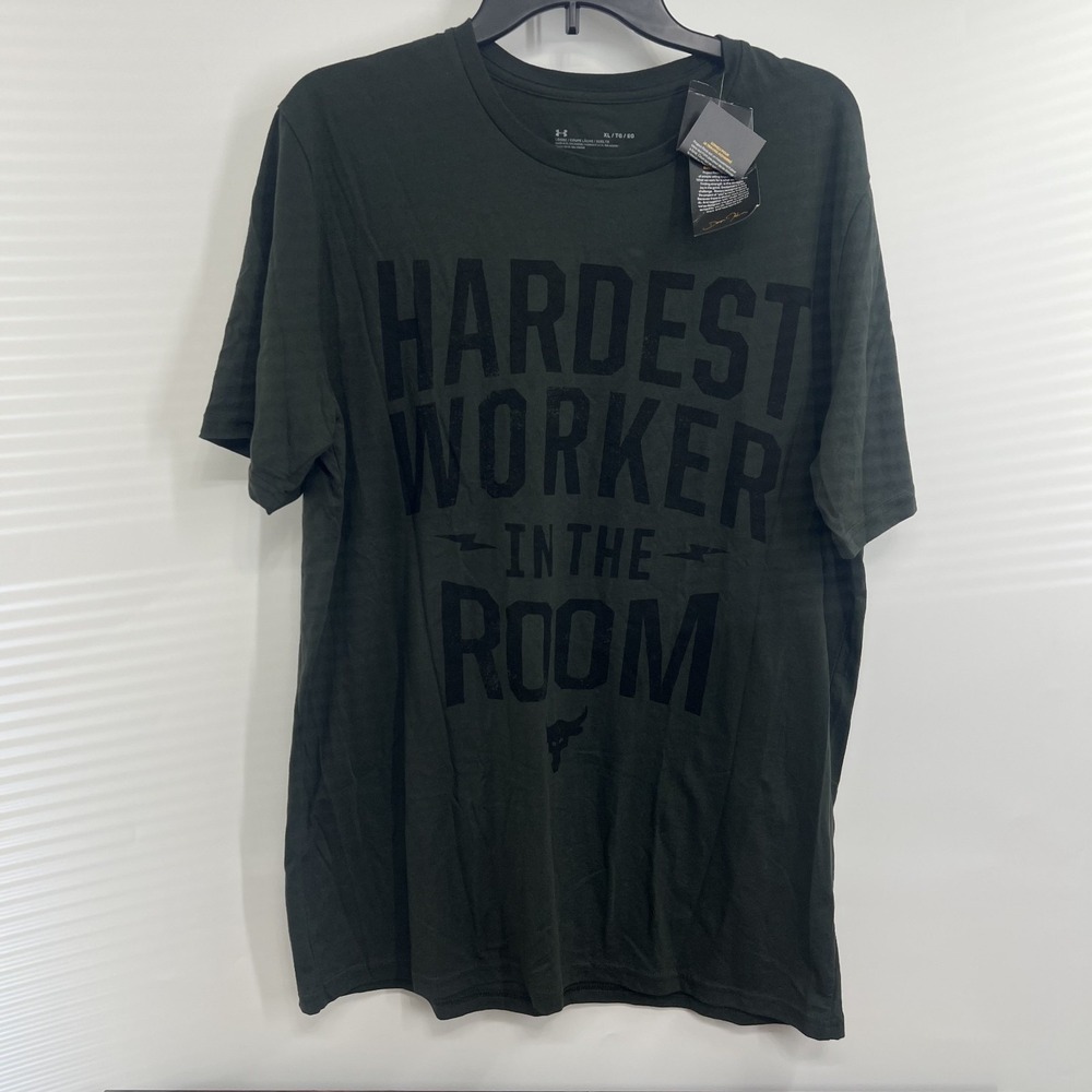 Project Rock Hardest Worker Shirt Mens XL Gym Running Training Lifting Green SS